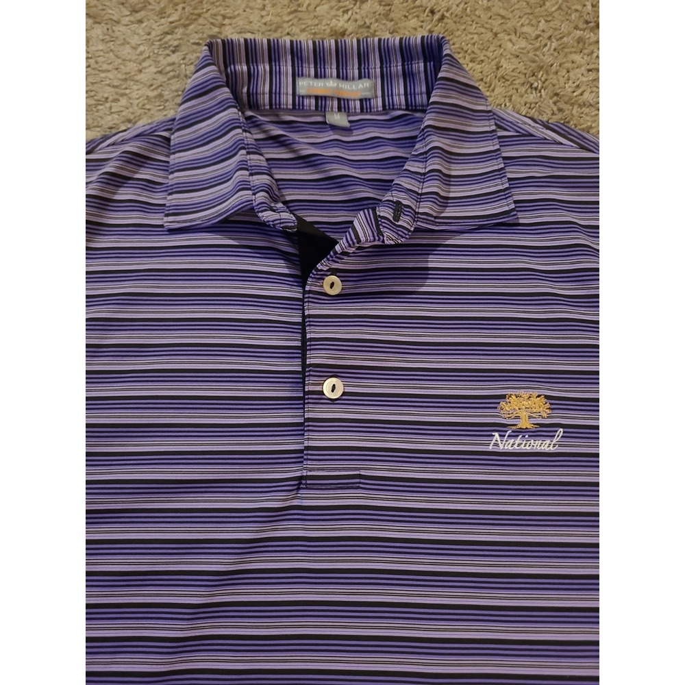 Peter Millar Golf Polo Shirt Men Medium Purple Stripe Performance Summer Comfort